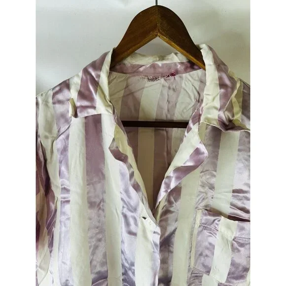 Vintage 60s Satin Stripe Boxy Button Shirt Blouse Mod Coquette - Picture 4 of 5